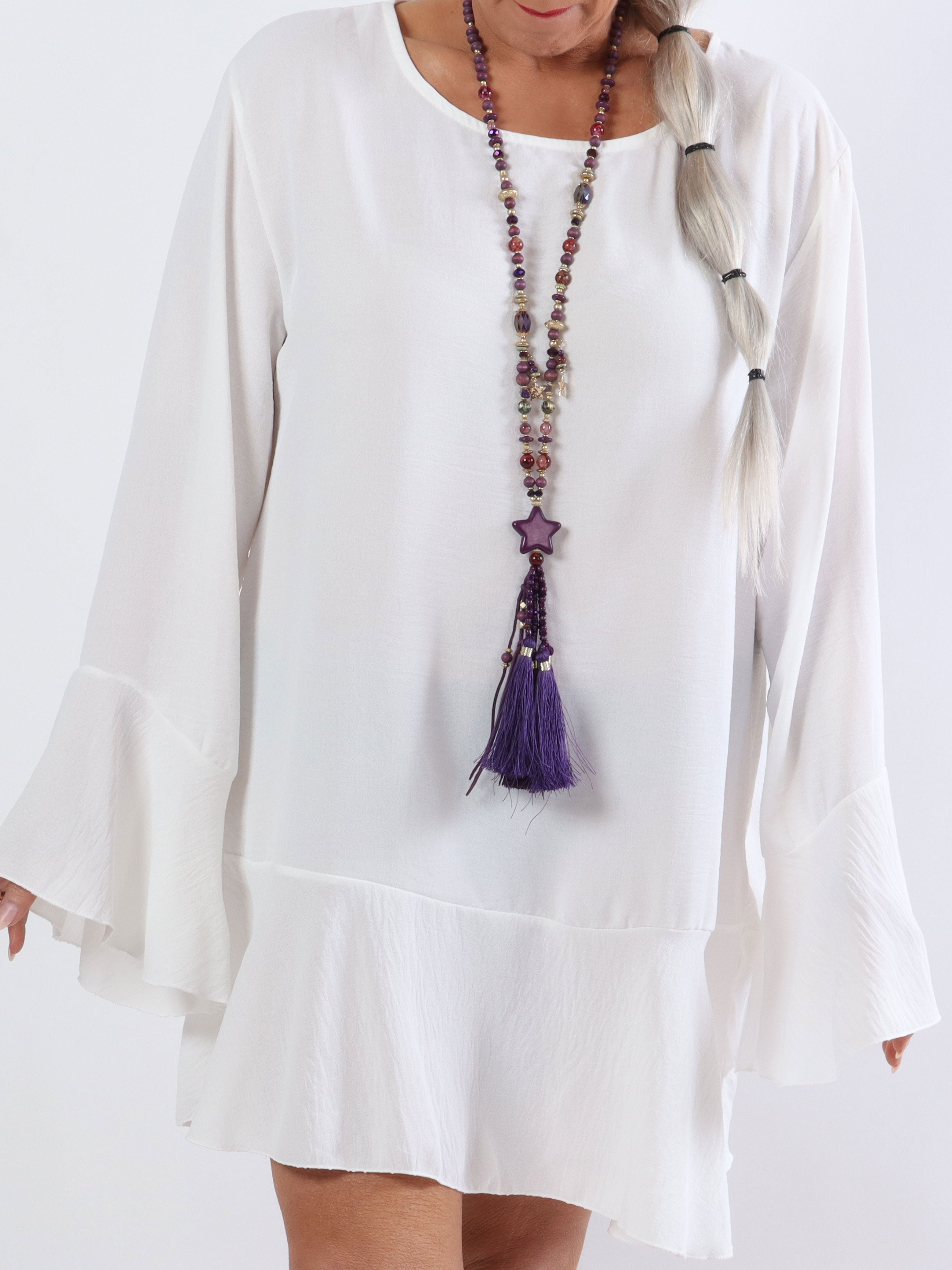 Linja - Plus size blus med volang på ärmen